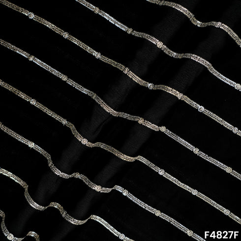 Zari Sequins Work Chinon Chiffon Fabric- F4827